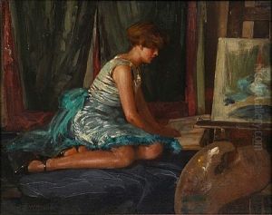 Portrait Of The Artist's Wife Emily Griffin Watkins As A Girl Seated by John Samuel Watkins