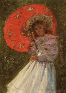Girl With Red Umbrella by John Samuel Watkins