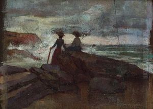 Two Ladies On A Rocky Shore by John Samuel Watkins