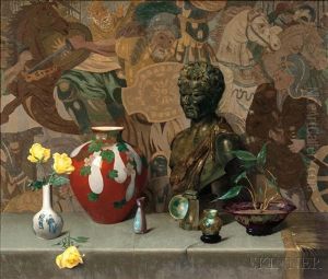 Still Life With Objets D'art And Yellow Roses