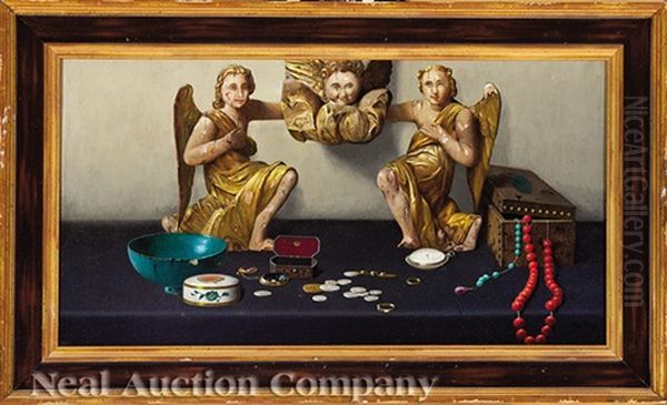 Still Life With Architectural Angels, Putto, Coins And Prayer Beads - view 1