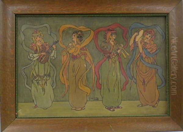 Arts And Crafts Depiction Of Four Dancing Women - view 1