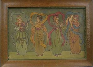 Arts And Crafts Depiction Of Four Dancing Women