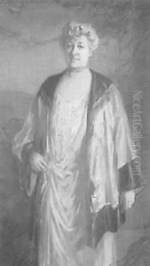 Portrait Of A Society Woman Wearing A Silk Oriental Jacket And A Long String Of Pearls