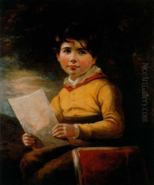 Portrait Of A Boy Holding A Sheet Of Paper, A Folio By His Side - view 1