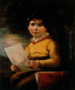 Portrait Of A Boy Holding A Sheet Of Paper, A Folio By His Side