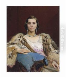 Portrait Of Miss Dewitt Wearing A Leopard Stole by George Spencer Watson
