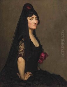 Portrait Of Marcelle Azra Hincks, Countess Morphy, Wearing A Spanish Mantilla by George Spencer Watson