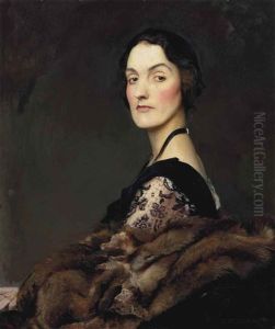 Portrait Of A Lady In A Black Velvet And Lace Dress, With A Fur