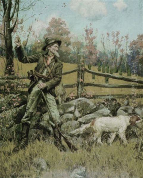 Old Hunter And Dog In Autumnal Landscape - view 1
