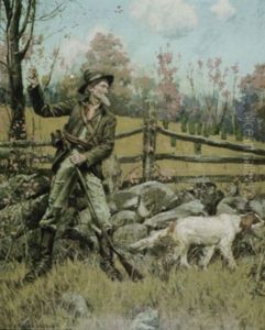 Old Hunter And Dog In Autumnal Landscape by Henry Sumner (HY) Watson