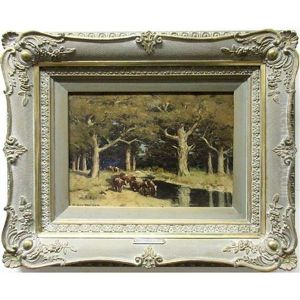 Cattle Watering By Forest Stream