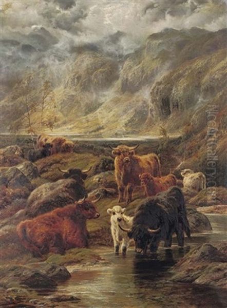 Highland Cattle Watering (+ Sheep By A Loch; 2 Works) - view 1