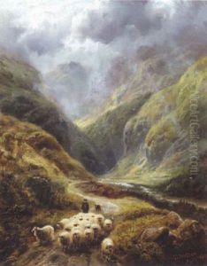 Shepherd With His Flock In A Highland Valley by Robert F. Watson