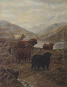 Cattle In A Highland Landscape by Robert F. Watson