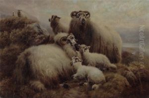 Sheep In A Highland Landscape by Robert F. Watson