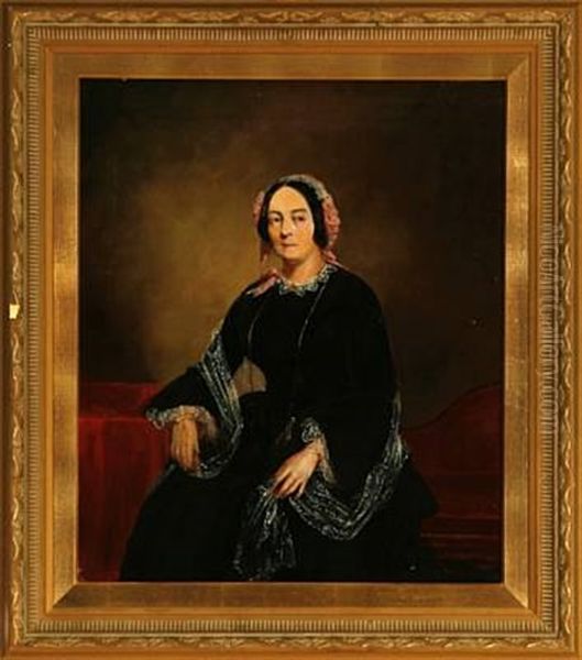 Portrait Of A Woman In A Black Dress And Lace Bonnet - view 1