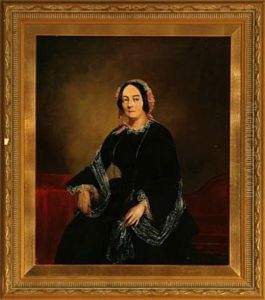 Portrait Of A Woman In A Black Dress And Lace Bonnet