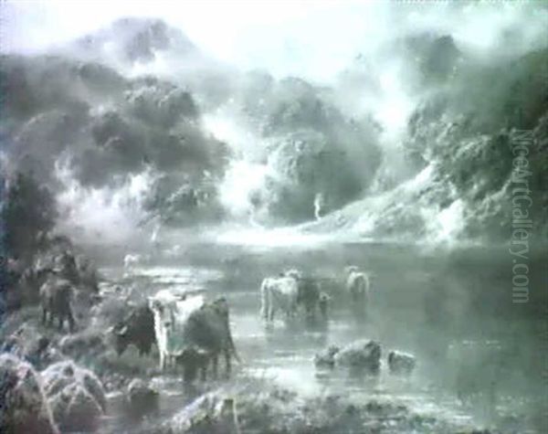 Highland Cattle Watering - view 1