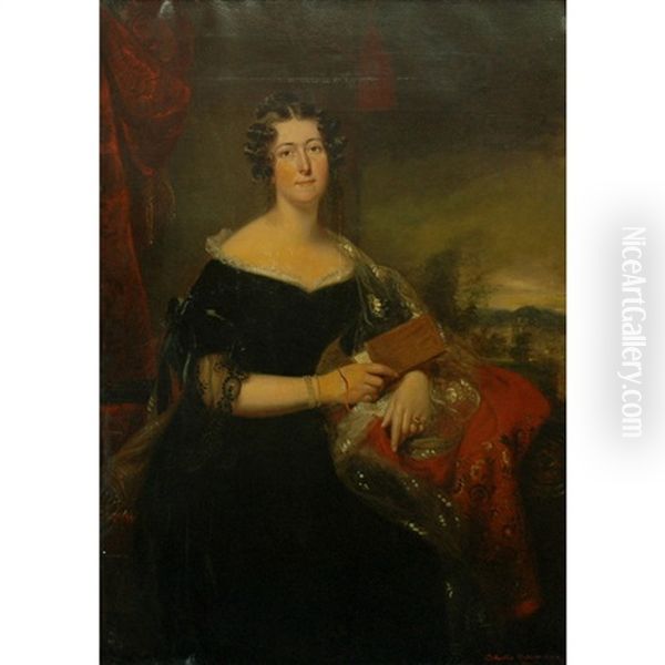Portrait Of A Lady, Three-quarter Length, With A View Of Prestonfield House, Midlothian - view 1