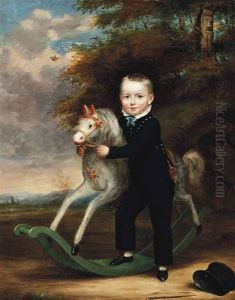 A Boy On A Rocking Horse In A Landscape by William Smellie Watson