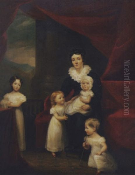 A Lady Seated In An Interior With Her Children - view 1