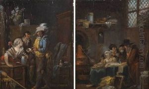 Interieur De Taverne (+ La Visite Chez Le Medecin; Pair) by Francois Louis Joseph Watteau