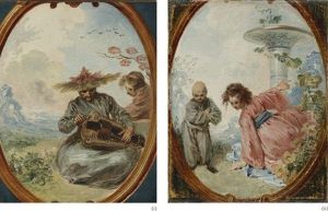 Viosseu" Or Chinese Musician; Chinese Woman Of Kouei Tcheou: A Pair Of Paintings by Jean-Antoine Watteau