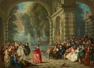 Fete Galante With Blind Man's Buff Fete Galante With Courtly Dancing by Jean-Antoine Watteau