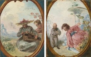 "viosseu" Or Chinese Musician; Chinese Woman Of Kouei Tcheou: A Pair Of Paintings by Jean-Antoine Watteau