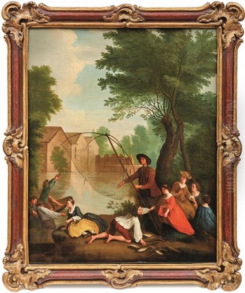 Vornehme Gesellschaft Beim Fischen Am Flussufer - view 1