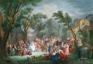 La Signature Du Contrat De La Noce De Village; And La Mariee De Village by Louis-Joseph Watteau