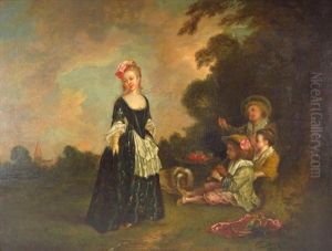 Woman With Young Boys & Dog by Louis-Joseph Watteau