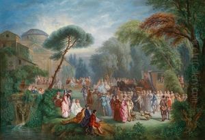 La Signature Du Contrat De La Noce De Village; La Mariee De Village (pair) by Louis-Joseph Watteau
