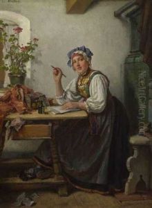 Junge Bauerin Beim Schreiben Eines Briefes by Joseph Watter