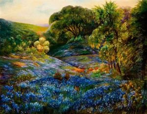 Landscape With Blue Bonnets by Beujah Watts