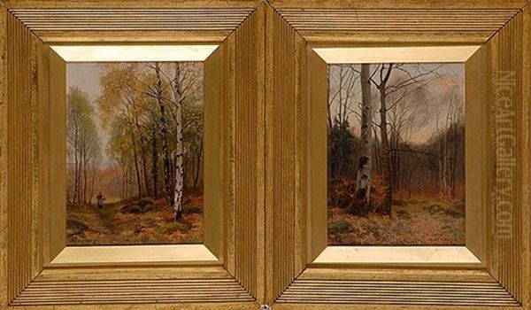 After Evening In A Welsh Wood And Birch Trees In Autumn (pair) - view 1