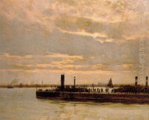 Havnen I London Ved Aftentide Med Dampskibe Og Myldrende Folkeliv Pa Kajen
