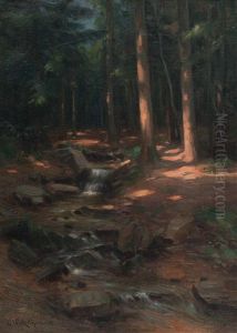 Stimmungsvolle Waldlandschaft Mit Bach by Carl Watzelhan