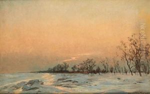 Coucher De Soleil Sur Un Paysage Enneige by Camille Wauters