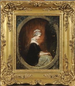 Jeune Femme Aux Papillons by Emile Charles Wauters