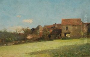 Ferme Dans Un Paysage Ensoleille by Emile Charles Wauters
