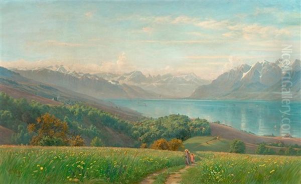 Genfersee Mit Gebirgslandschaft Im Hintergrund - view 1