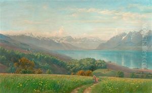 Genfersee Mit Gebirgslandschaft Im Hintergrund