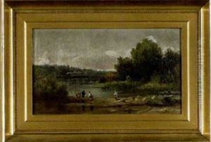 Landscape With Children Fishing In A Stream by Charles Jones Way