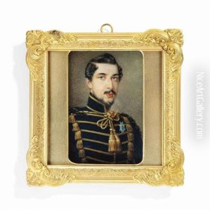 Charles Xv (1826-1872), King Of Sweden And Norway, In Gold-bordered Blue Coat With Gold Frogging And Tassels, Tasseled Gold Cords Tied At Front Charles Xv (1826-1872), King Of Sweden And Norway, In Gold-bordered Blue Coat With Gold Frogging And Tassels, Tasseled Gold Cords Tied At Front