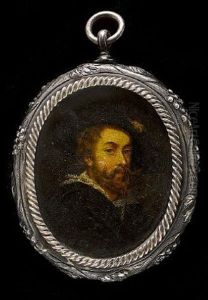 Sir Peter Paul Rubens, Wearing Black Cloak Over Frilled White Collar And Gold Chain, A Broad-brimmed Hat With Plume On His Head by Johan Wilhelm Carl Way
