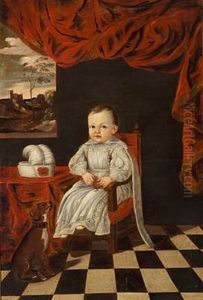 A Little Prince Or Princess, In A White Dress, And A Dog A Little Prince Or Princess, In A White Dress, And A Dog