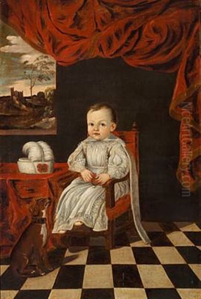 A Little Prince Or Princess In A White Dress And A Dog - view 1