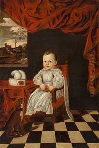 A Little Prince Or Princess In A White Dress And A Dog